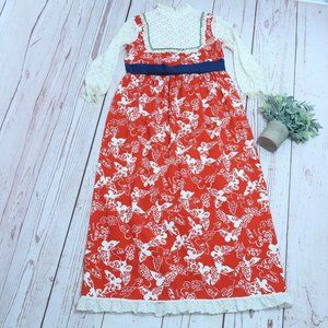 Vintage 1970's JC Penney Carol Evans Girl's Red Butterflies Dress, Size 12.5